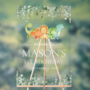 Cute Dinosaurs, T-Rex, Jurassic, Birthday Welcome Acrylic Sign