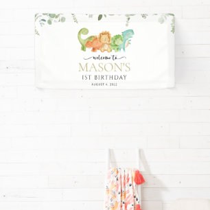 Cute Dinosaurs, T-Rex, Jurassic, Birthday Welcome Banner