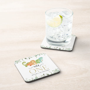 Cute Dinosaurs, T-Rex, Jurassic, First Birthday Coaster