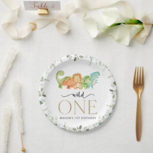 Cute Dinosaurs, T-Rex, Jurassic, First Birthday Paper Plate