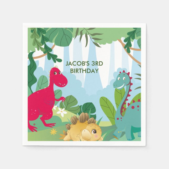 Cute Dinosaurs Theme Birthday Party Napkin (Front)