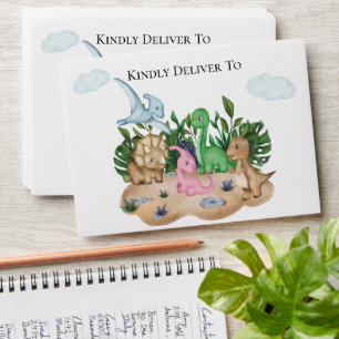 Cute Dinosaurs Tropical Greenery Return Address Envelope