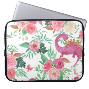 Cute Dinosaurs Vintage Floral Pattern Laptop Sleeve