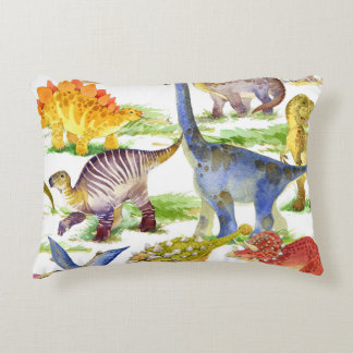 Cute Dinosaurs Watercolor Seamless Art Accent Pillow
