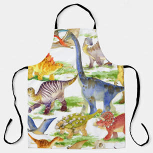 Cute Dinosaurs Watercolor Seamless Art Apron