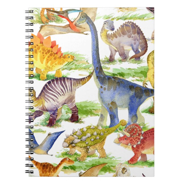 Cute Dinosaurs Watercolor Seamless Art Notebook (Front)