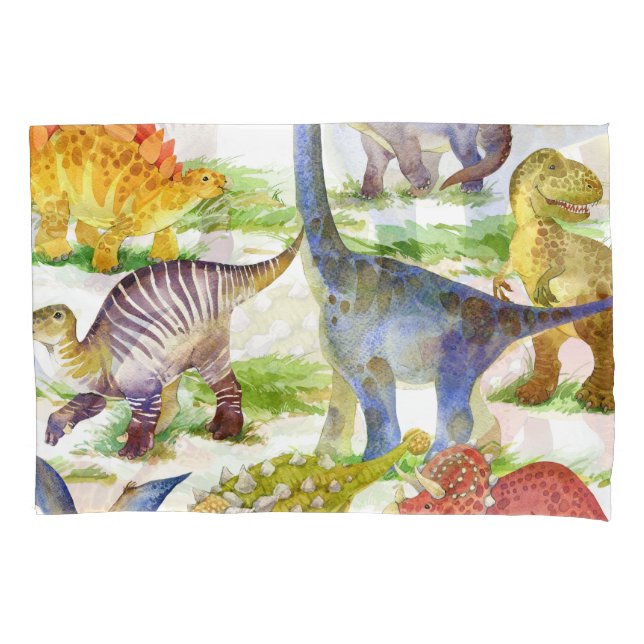 Cute Dinosaurs Watercolor Seamless Art Pillowcase (Front)
