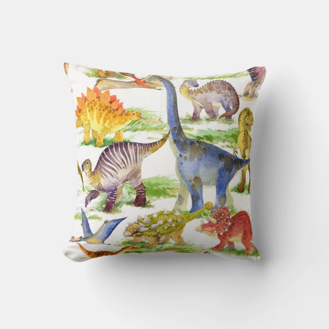 Cute Dinosaurs Watercolor Seamless Art Throw Pillow (Front)