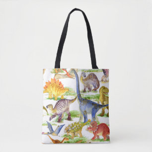 Cute Dinosaurs Watercolor Seamless Art Tote Bag