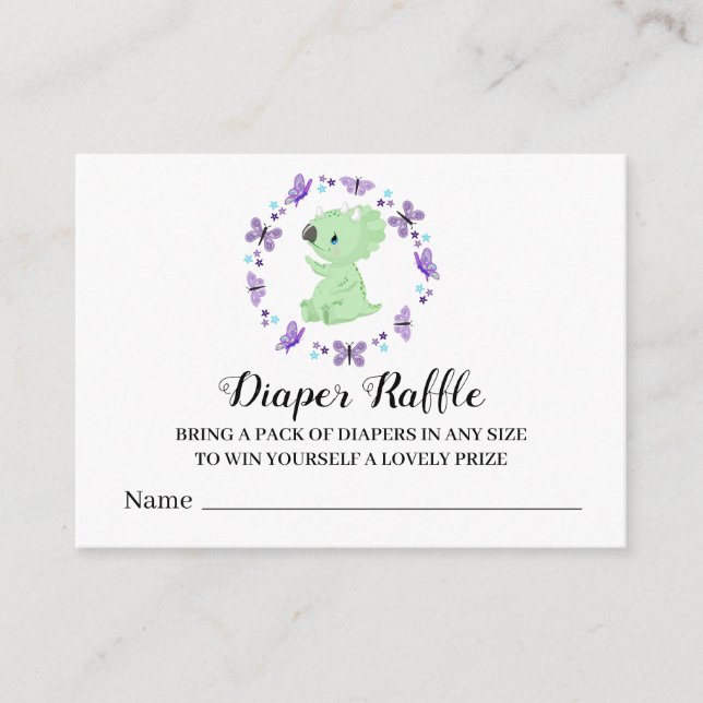 *~* Cute Dinosuar Butterfly Star Diaper Raffle Enclosure Card (Front)