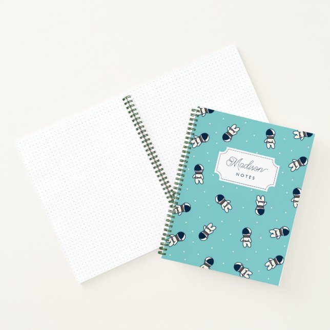 Cute Ditsy Astronaut Pattern Blue Monogram Notebook (Inside)