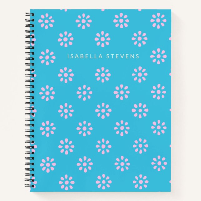 Cute Ditsy Flowers in Turquoise Blue Personalized  Notebook (Front)