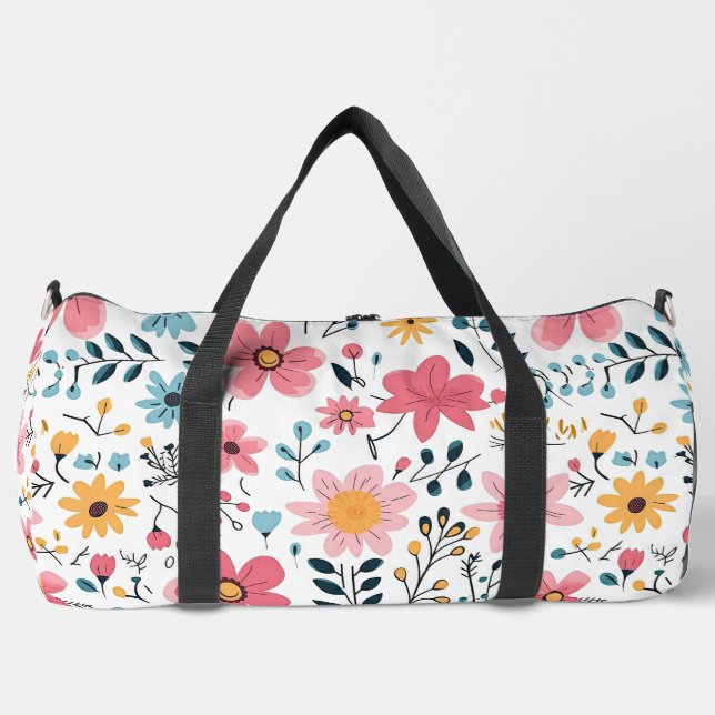 Cute Ditsy Spring Flower Duffle Bag (Front)