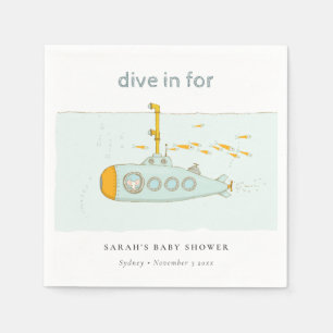 Cute Dive In Underwater Submarine Baby Shower Napkin