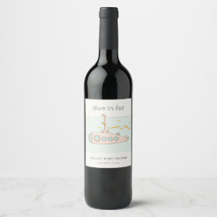Cute Dive In Underwater Submarine Baby Shower Wine Label