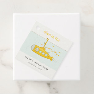 Cute Dive In Underwater Submarine Yellow Birthday Favour Tags