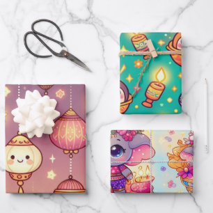 Cute Diwali Wrapping Paper Sheet
