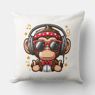 Cute DJ Monkey with Headphones for Kids Throw Pillow