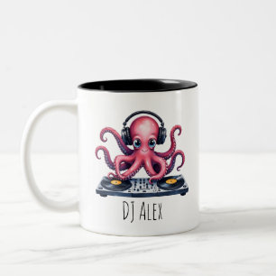 Cute DJ Octopus Design, Funny Music Lover Gift Two-Tone Coffee Mug