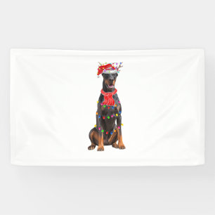 Cute Doberman Christmas Tree Lights Dog Lover  Banner