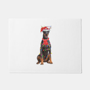 Cute Doberman Christmas Tree Lights Dog Lover  Doormat