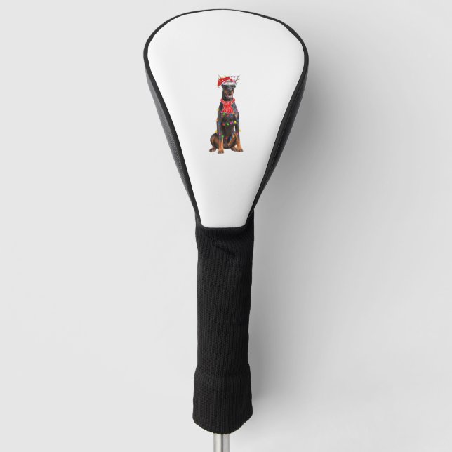 Cute Doberman Christmas Tree Lights Dog Lover  Golf Head Cover (Front)