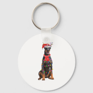 Cute Doberman Christmas Tree Lights Dog Lover Keychain