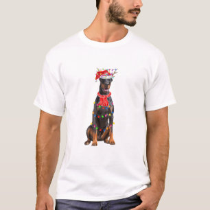Cute Doberman Christmas Tree Lights Dog Lover T-Shirt
