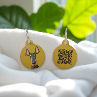 Cute Doberman Mustard Yellow Pet QR code  ID Tag