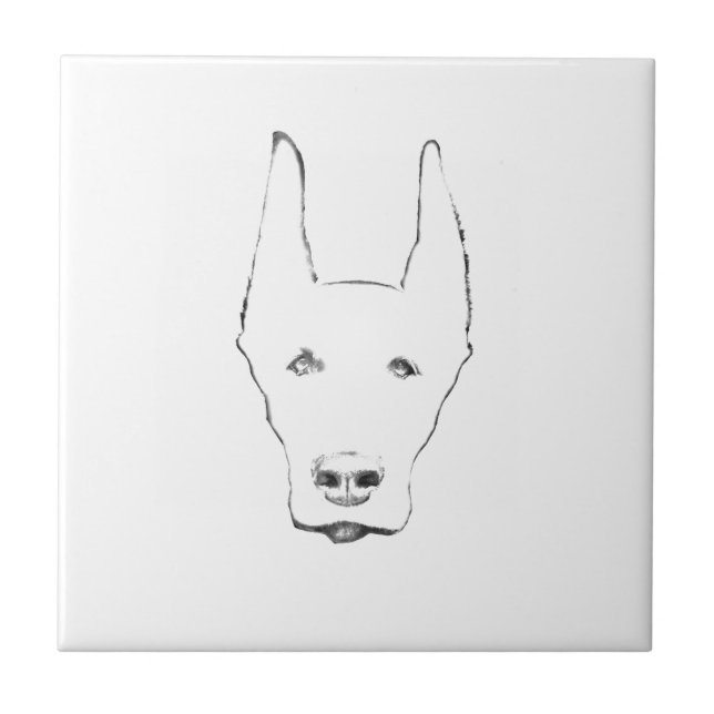 Cute Doberman Pinscher Dog Face Sketch Tile (Front)