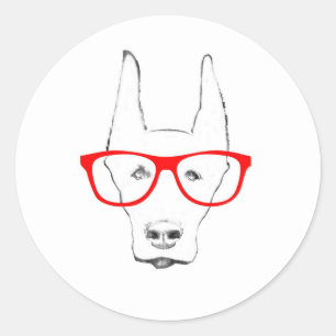 Cute Doberman Pinscher Dog Face w Spectacle Sketch Classic Round Sticker