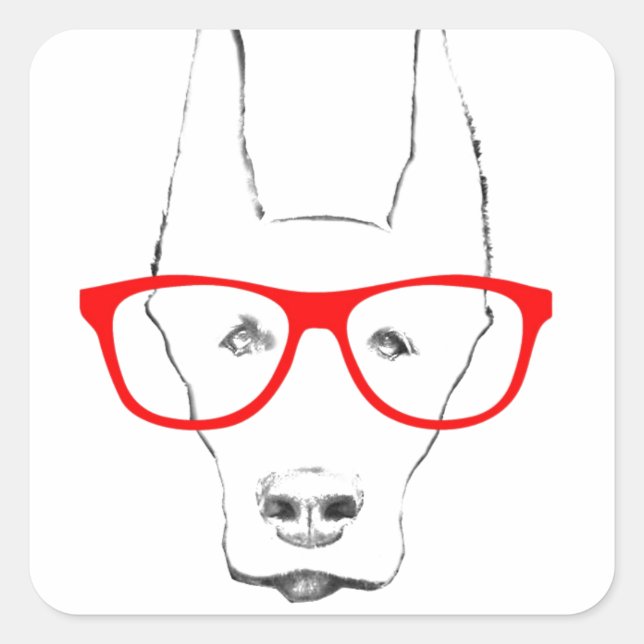 Cute Doberman Pinscher Dog Face w Spectacle Sketch Square Sticker (Front)