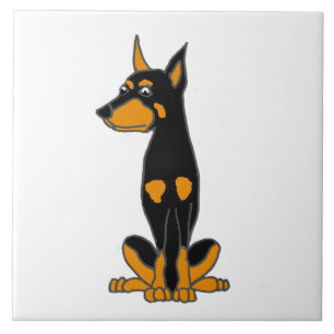 Cute Doberman Pinscher Puppy Dog Cartoon Tile