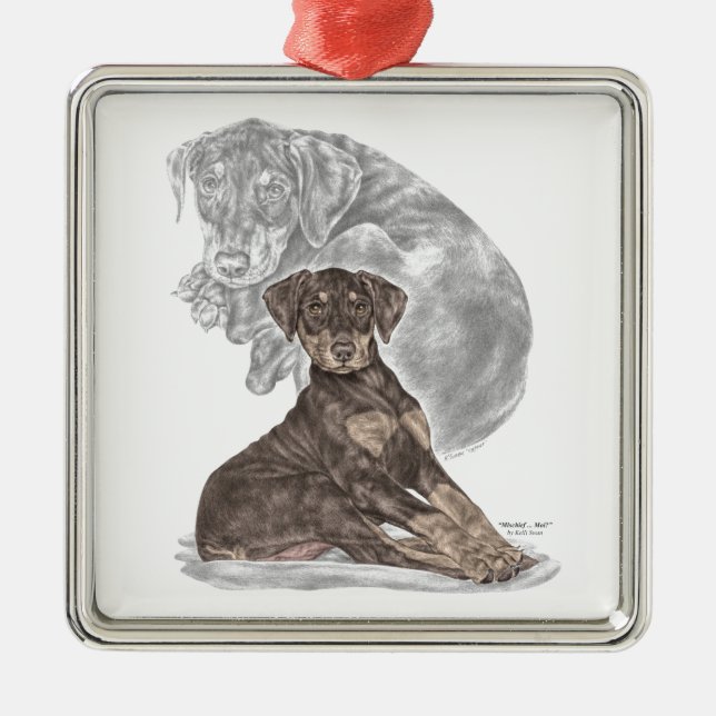 Cute Doberman Pinscher Puppy Metal Ornament (Front)