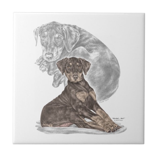 Cute Doberman Pinscher Puppy Tile (Front)
