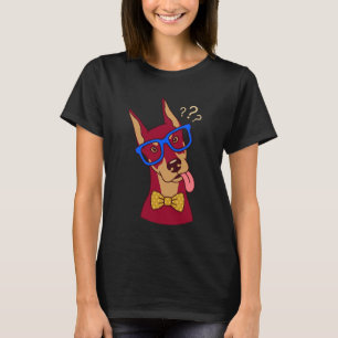 Cute Doberman Tongue Out Dog Wearing Glasses T-Shirt