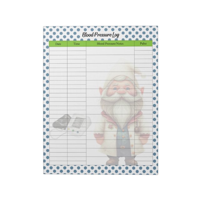 Cute Doctor Gnome Blood Pressure Log Notepad (Rotated)