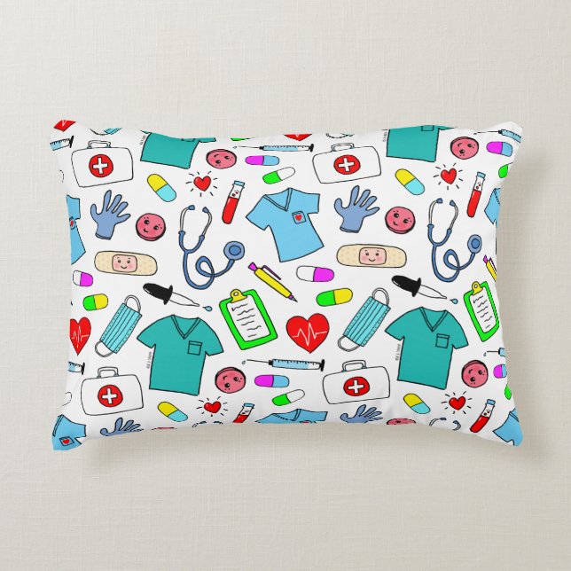 Cute Doctor Nurse Medical Supplies Pattern Accent Pillow (Front)