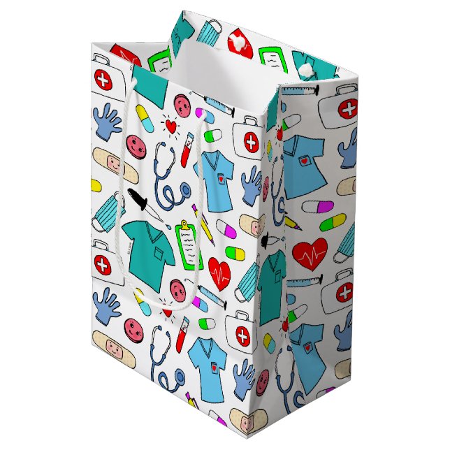 Cute Doctor Nurse Medical Supplies Pattern Medium Gift Bag (Front Angled)