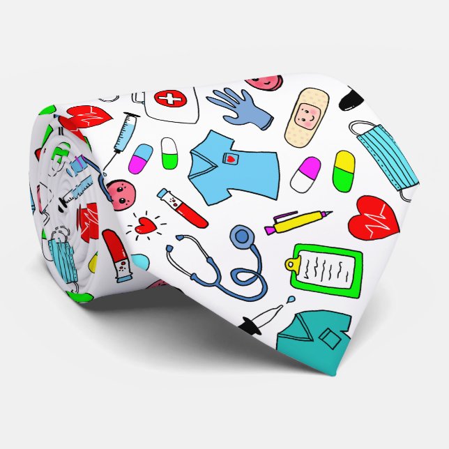 Cute Doctor Nurse Medical Supplies Pattern Tie (Rolled)