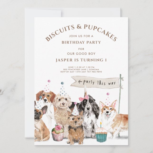 Cute Dog 1st Birthday Party Invitation (Front)