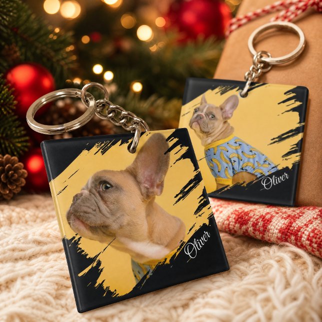Cute Dog 2 Photo Script Name Pet Lover Keychain (Creator Uploaded)