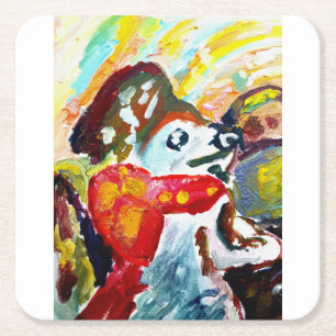 Cute dog and car ride  square paper coaster