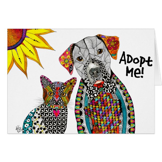 Cute Dog and Cat Adopt Me Greeting Card (Front Horizontal)