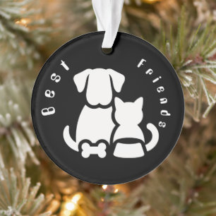 Cute Dog and Cat Best Friends Silhouette Ornament