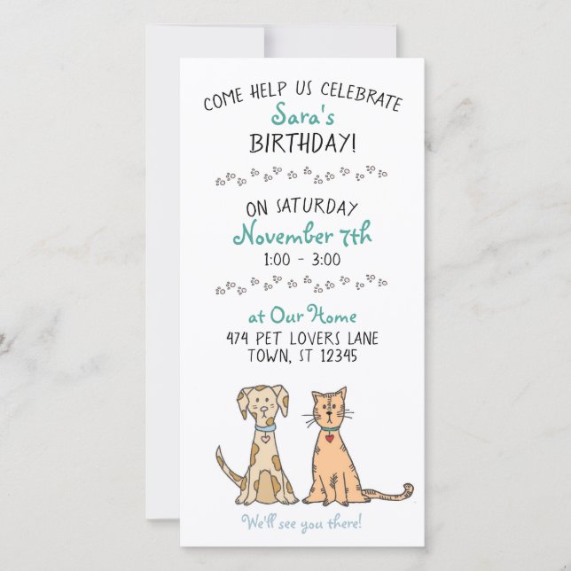 Cute Dog and Cat Birthday Invitation (Front)