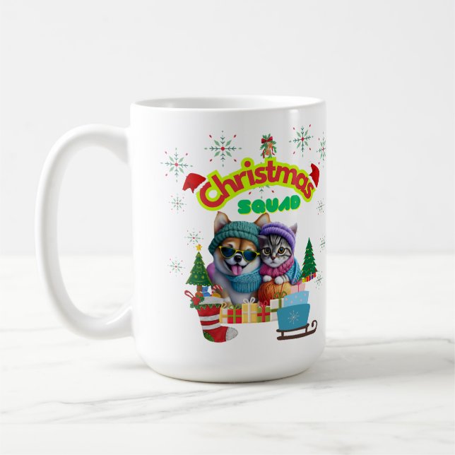Cute dog and cat Christmas squad design  Coffee Mu Coffee Mug (Left)