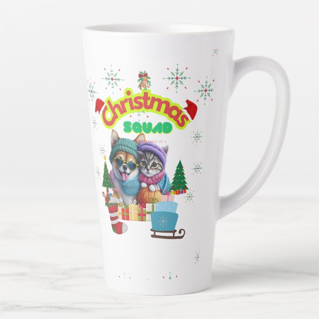 Cute dog and cat Christmas squad design  Latte Mug (Right)