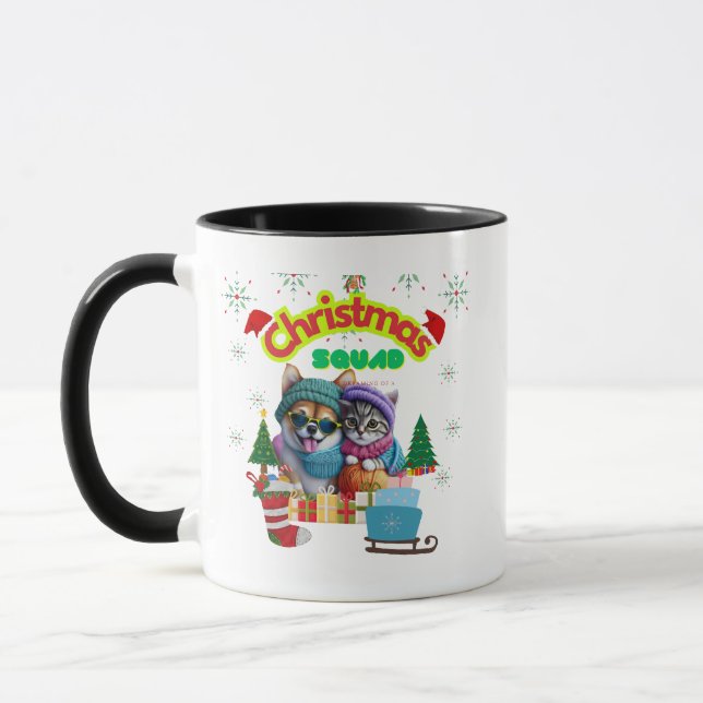 Cute dog and cat Christmas squad design  Mug (Left)