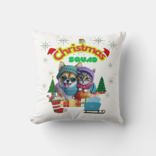 Cute dog and cat Christmas squad design  Throw Pillow